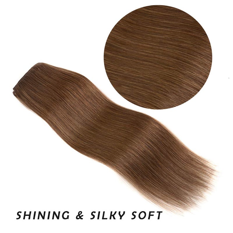 Winsky 20" Clip in Hair Extensions Remy Human Hair for Women - Silky Straight Long Human Hair Clip on Extensions 75grams 4pieces Ash Brown Color - Image 4